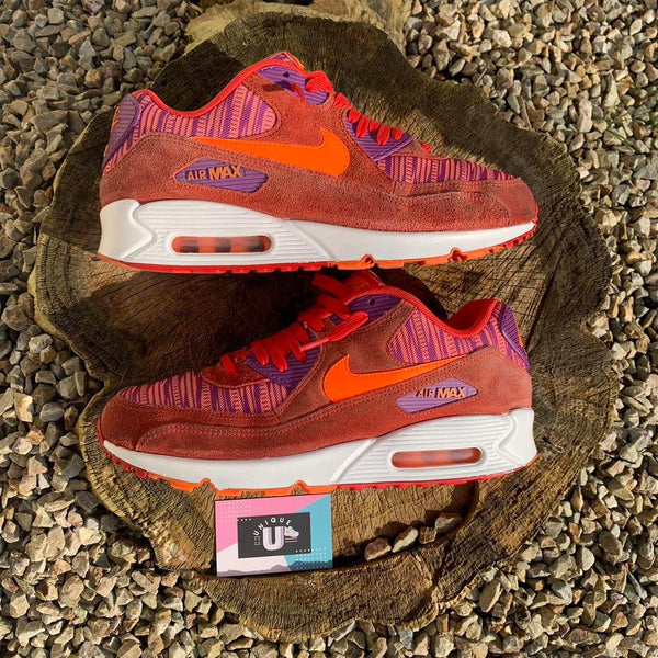 Nike Air Max 90 Aztec Orange Solar Red Burgundy Suede