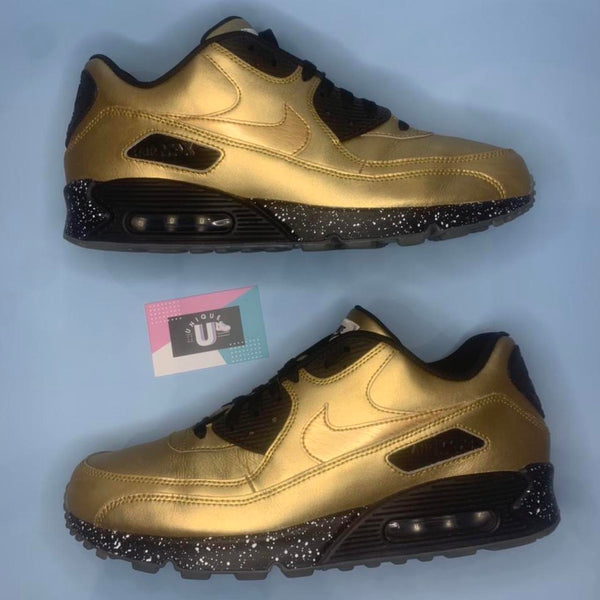 Nike Air Max 90 ID By You Gold Leather Black Speckled Limited Edition