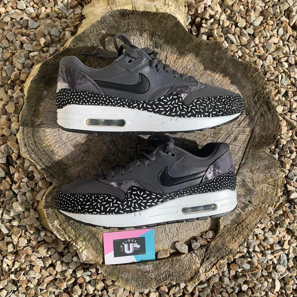 Nike Air Max 1 Premium Leather Black Grey Sprinkle White