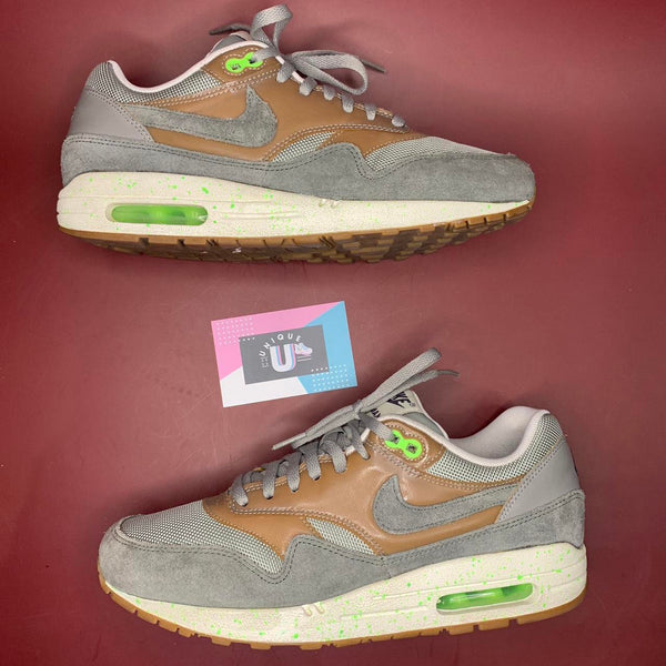 Nike Air Max 1 Premium Retro Grey Suede Brown Leather Neon
