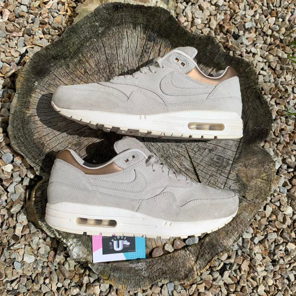 Nike Air Max 1 Premium Particle Wolf Grey Suede Pattern Gold