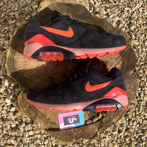 Nike Air Max 180 Fire Black Suede Solar Red Orange Leather