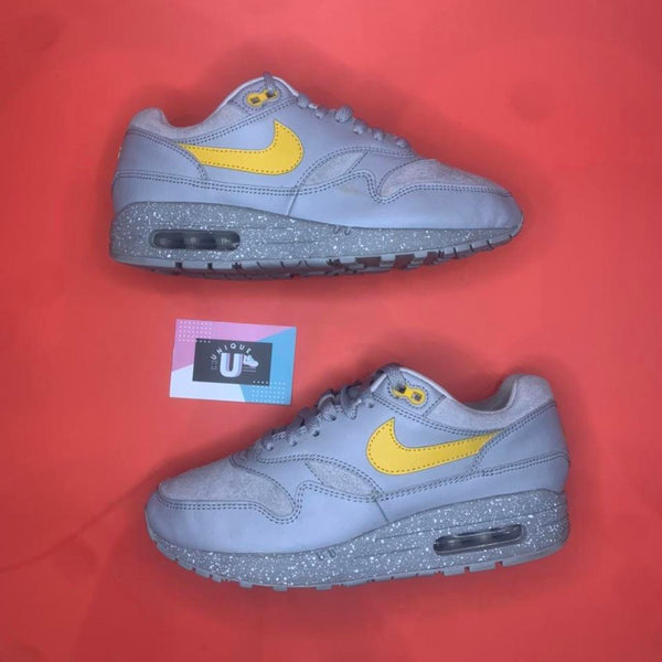 Nike Air Max 1 Premium 1 Of 1  ID Grey Canvas Leather Yellow White