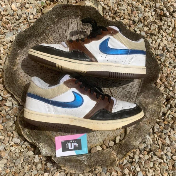 Nike SB Vintage Style Premium White Brown Black Leather Blue Football Artwork