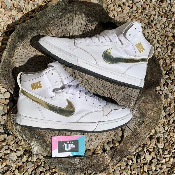 Nike Retro White Leather Gold Black Mid