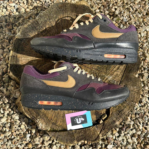 Nike Air Max 1 PRM Pro Purple Fade Black Leather Gold Burgundy