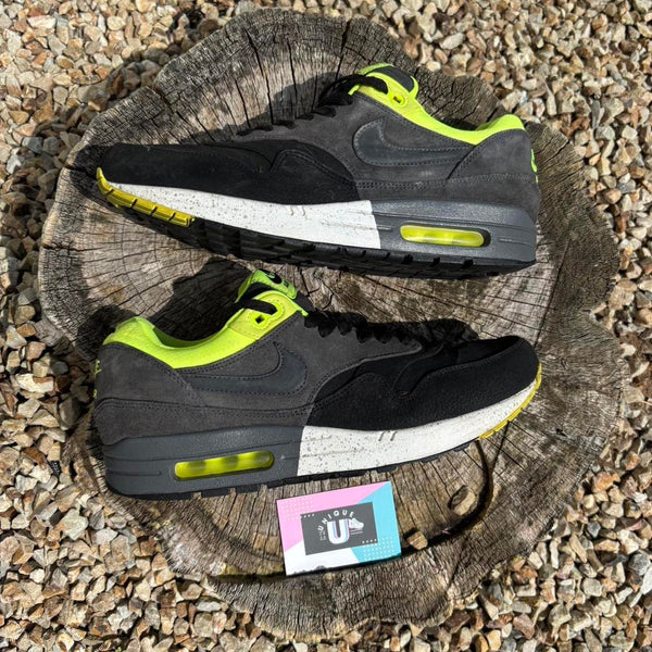Nike Air Max 1 Special Edition Retro Split Black Suede Grey White Neon Volt Green
